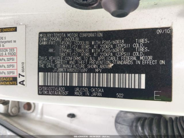 2011 LEXUS GX 460 JTJBM7FX8B5021689 Photo 8