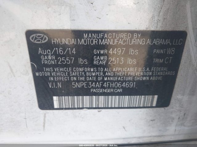 2015 HYUNDAI SONATA 5NPE34AF4FH064691 Photo 8