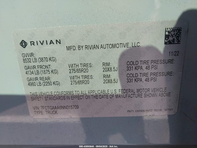 Rivian 2022 2022 7FCTGAAA6NN015709 Image 9