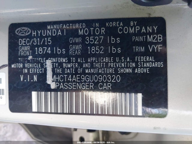Hyundai dohc gdi gamma 2016 KMHCT4AE9GU090320 Image 9