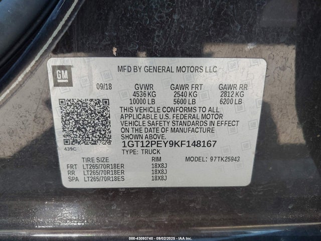 1GT12PEY9KF148167 GMC l5p - di, duramax, gen 5 var. 1
