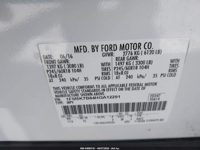 1FM5K7B84HGA12291 Ford 3.5l ti-vct