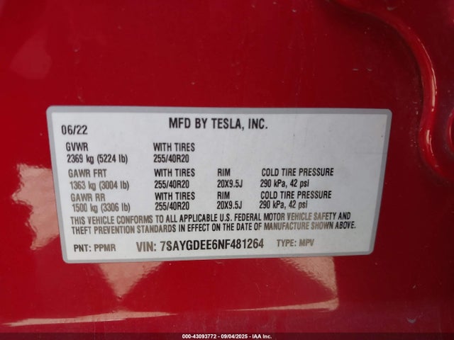 2022 TESLA MODEL Y 7SAYGDEE6NF481264 Photo 8