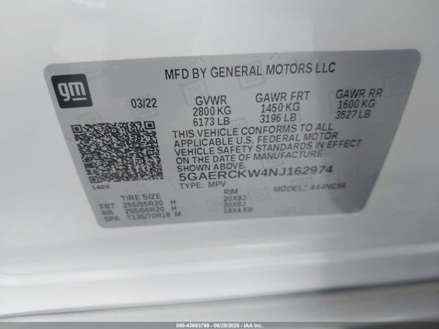 5GAERCKW4NJ162974 Buick lfy - spark ignited direct injection, atss, gen1