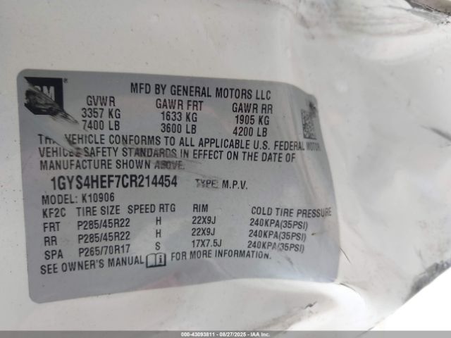 2012 CADILLAC ESCALADE ESV 1GYS4HEF7CR214454 Photo 8