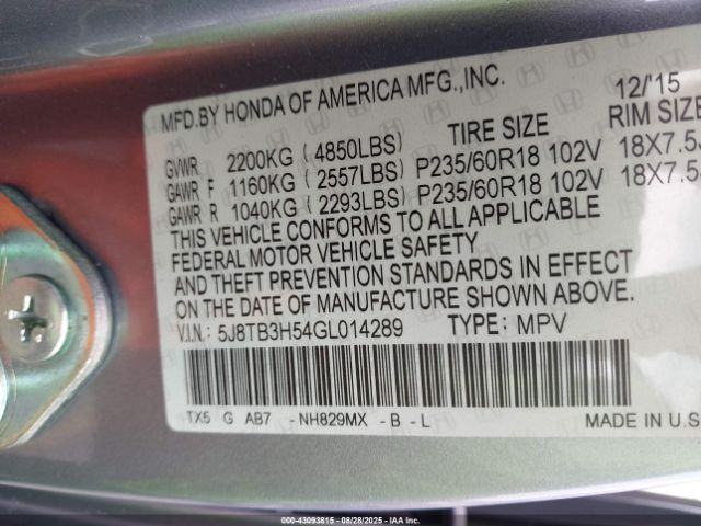 2016 ACURA RDX 5J8TB3H54GL014289 Photo 8