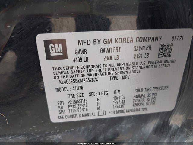 KL4CJESBXMB352674 Buick luv - mfi, vvt, alum, gme e85 max