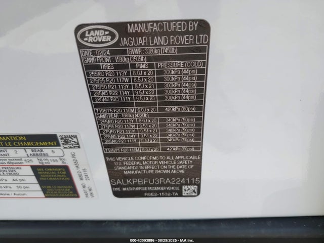 SALKPBFU3RA224115 Land Rover aj120p6h