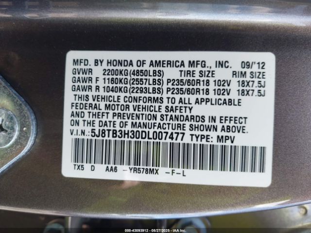 2013 ACURA RDX 5J8TB3H30DL007477 Photo 8