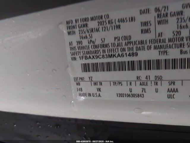 Ford 3.5l v6 cyclone 2021 1FBAX9C83MKA61489 Image 9