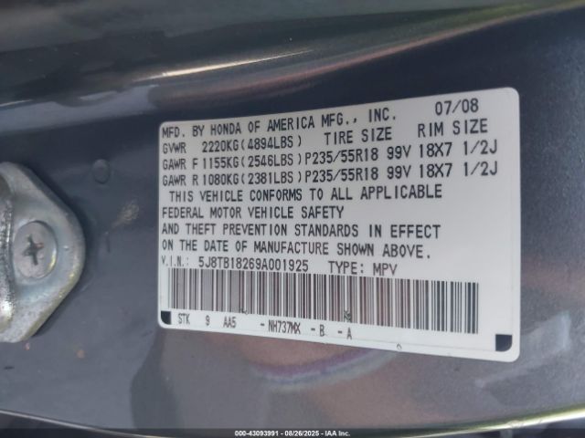 2009 ACURA RDX 5J8TB18269A001925 Photo 8