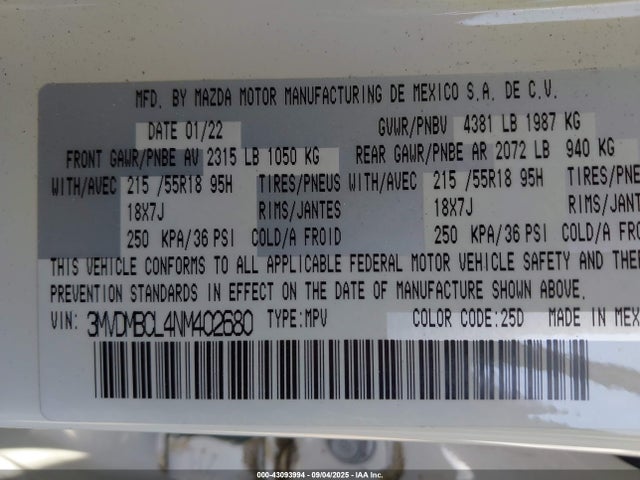 3MVDMBCL4NM402680 Mazda py