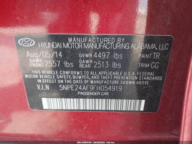 5NPE24AF9FH054919 Hyundai dohc gdi theta-ii