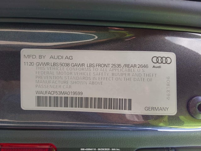 2021 AUDI A5 SPORTBACK WAUFACF53MA019599 Photo 8