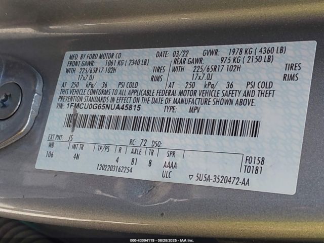 2022 FORD ESCAPE 1FMCU0G65NUA45815 Photo 8