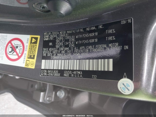 5TDKKRFH1GS504410 Toyota 2gr-fe