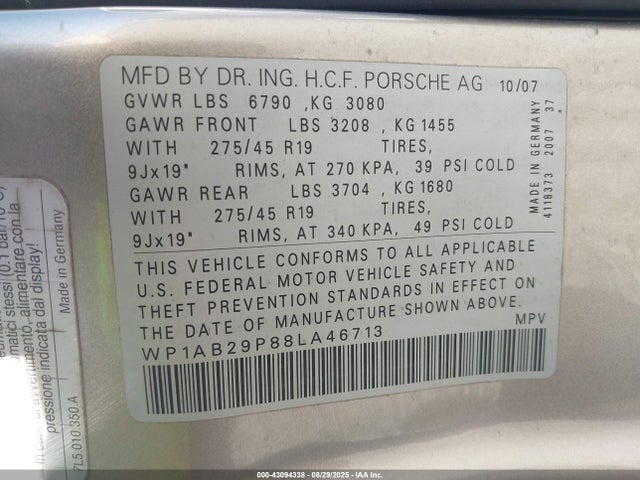 2008 PORSCHE CAYENNE WP1AB29P88LA46713 Photo 8