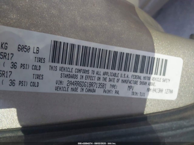 Продаж на аукціоні авто 2011 Chrysler Town & Country Limited, vin: 2A4RR6DG1BR713581, номер лоту: 43094374
