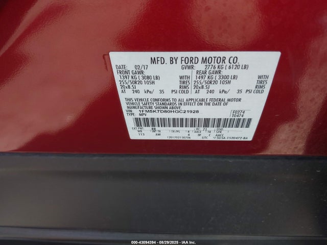 1FM5K7D80HGC21928 Ford 3.5l ti-vct