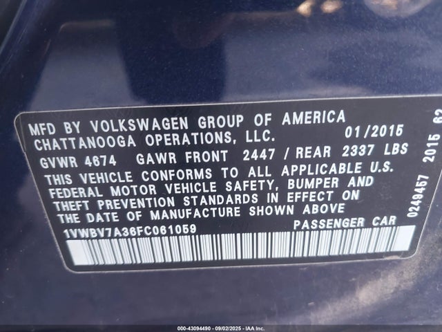 1VWBV7A36FC061059 Volkswagen Passat