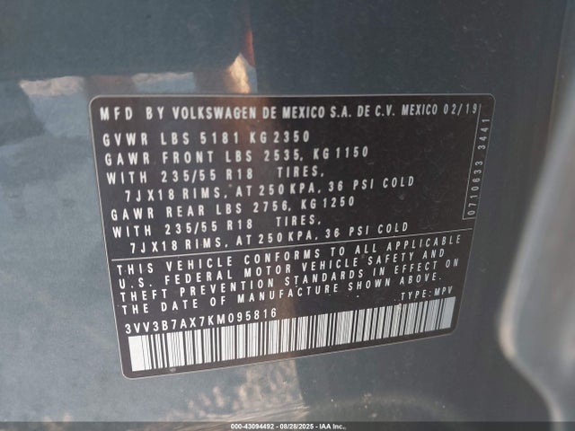 Volkswagen 2019 2019 3VV3B7AX7KM095816 Image 9