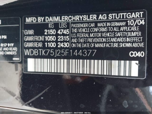 2005 MERCEDES-BENZ CLK 500 WDBTK75J25F144377 Photo 8