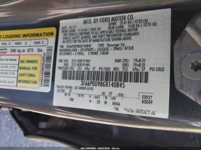 2016 FORD FUSION 3FA6P0D98GR140845 Photo 8