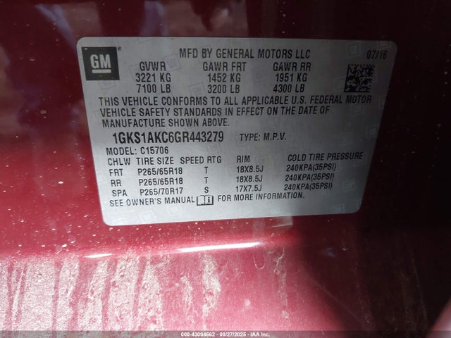 1GKS1AKC6GR443279 GMC l83 - sidi, vvt, afm, e85 max, aluminum