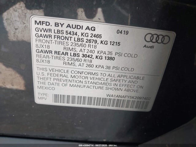 2019 AUDI Q5 WA1ANAFY5K2097402 Photo 8