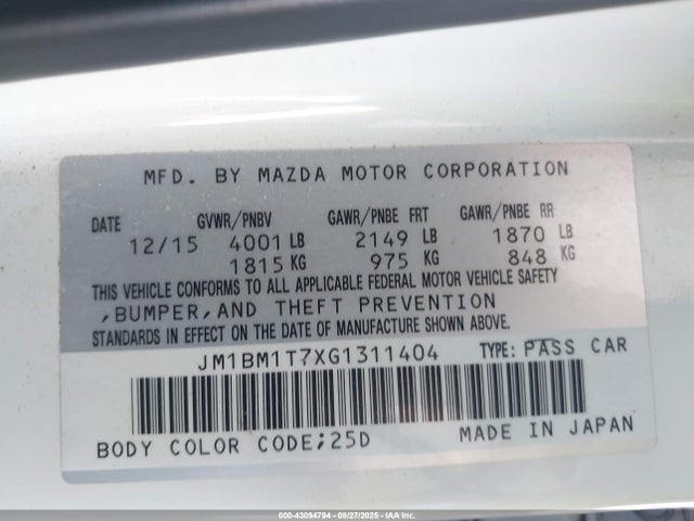 JM1BM1T7XG1311404 Mazda pe