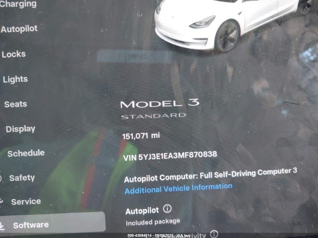 5YJ3E1EA3MF870838 Tesla MODEL 3
