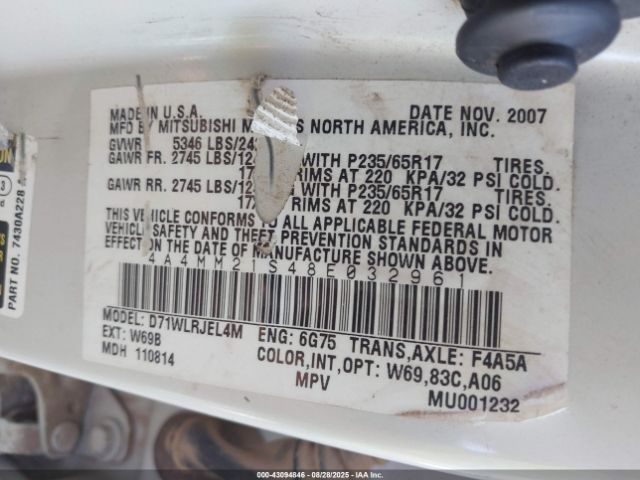 2008 MITSUBISHI ENDEAVOR 4A4MM21S48E032961 Photo 8