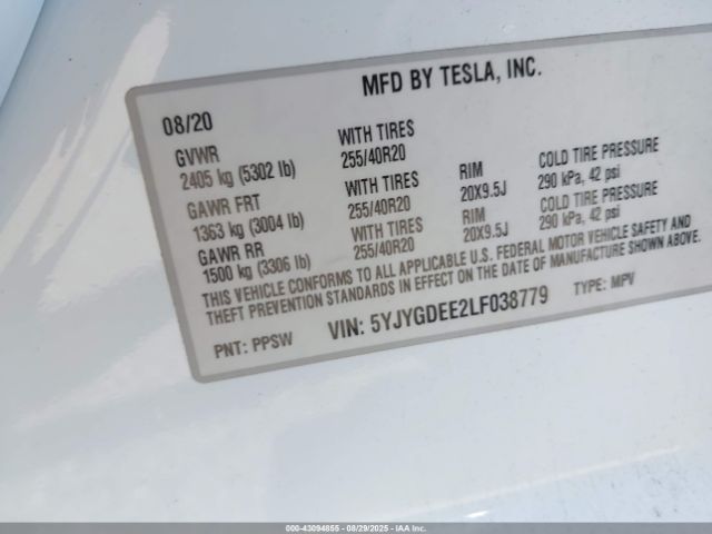 2020 TESLA MODEL Y 5YJYGDEE2LF038779 Photo 8