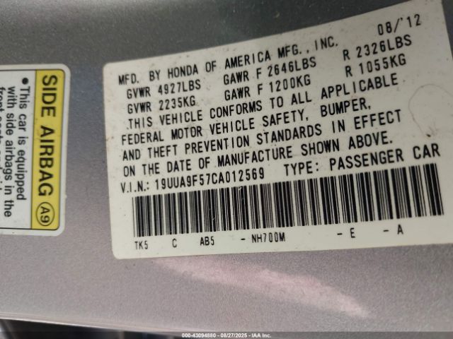 2012 ACURA TL 19UUA9F57CA012569 Photo 8