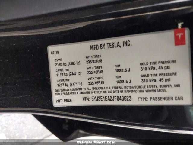 2018 TESLA MODEL 3 5YJ3E1EA2JF040623 Photo 8