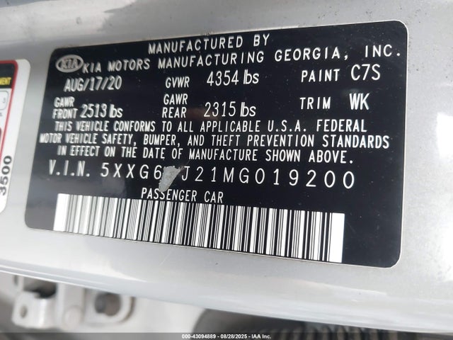 5XXG64J21MG019200 KIA t-gdi gamma ii