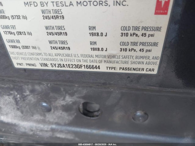 2016 TESLA MODEL S 5YJSA1E23GF166644 Photo 8