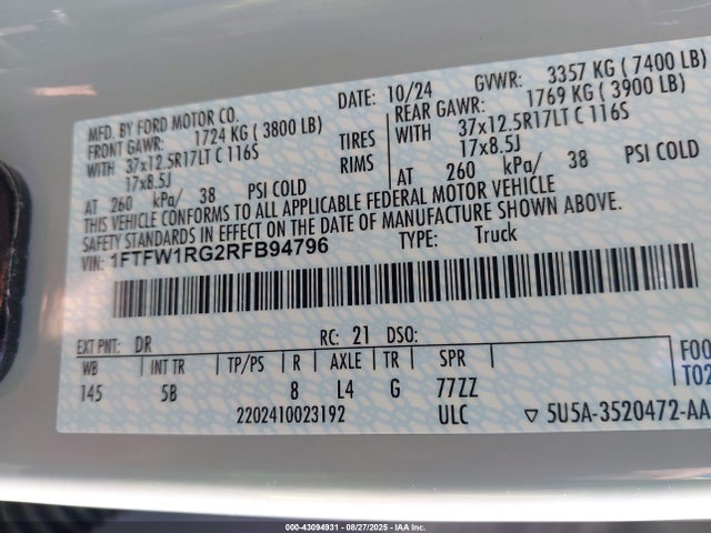 1FTFW1RG2RFB94796 Ford gtdi