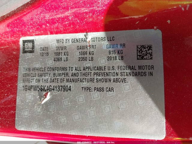 1G4PW5SK4G4137904 Buick lea - gas/alc, sidi, alum, ho