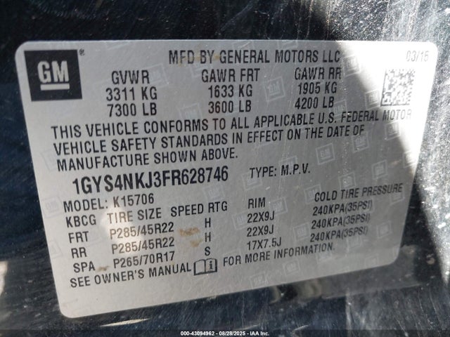 2015 CADILLAC ESCALADE 1GYS4NKJ3FR628746 Photo 8