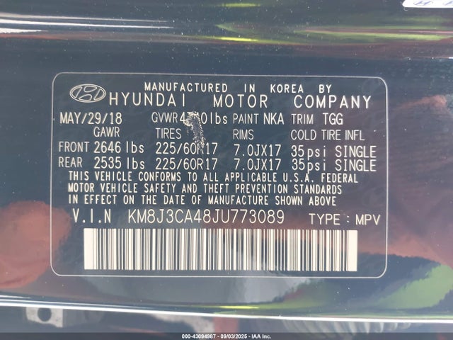 Hyundai gdi nu 2018 KM8J3CA48JU773089 Image 9