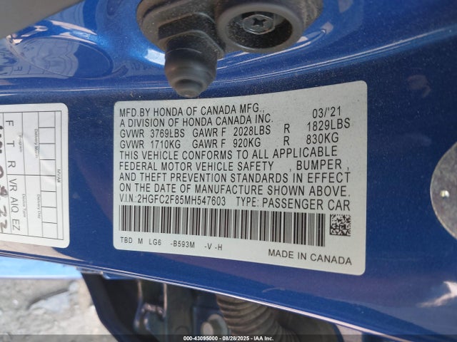 Honda k20c2 2021 2HGFC2F85MH547603 Image 9