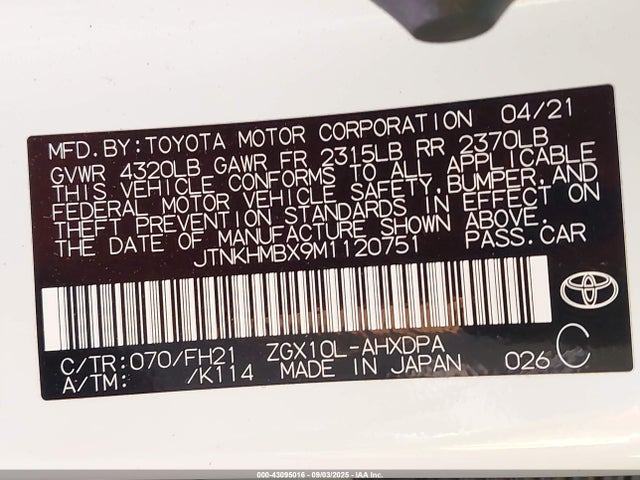 JTNKHMBX9M1120751 Toyota 3zr-fae