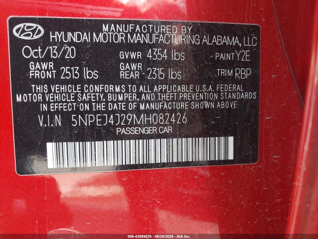 5NPEJ4J29MH082426 Hyundai t-gdi gamma ii