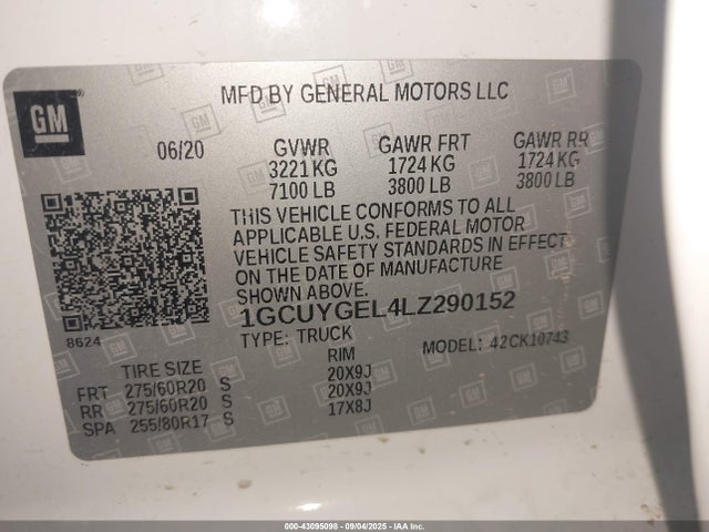1GCUYGEL4LZ290152 Chevrolet Silverado 1500 4wd Standard Bed Ltz