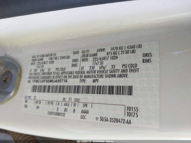 2021 FORD ESCAPE 1FMCU0F60MUA95716 Photo 8