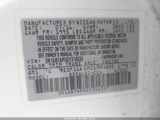 3N1AB7AP0GY316939 Nissan 2016