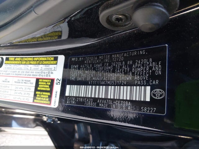 4T1T11AK7MU531724 Toyota a25a-fks