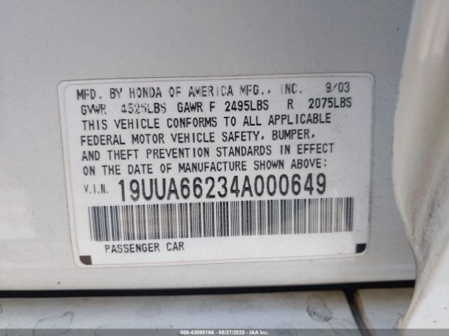 2004 ACURA TL 19UUA66234A000649 Photo 8