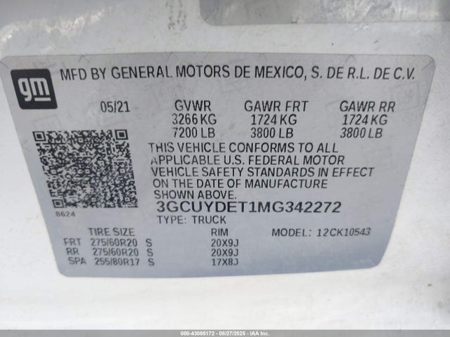 3GCUYDET1MG342272 Chevrolet lm2 - cri, vgt, alum